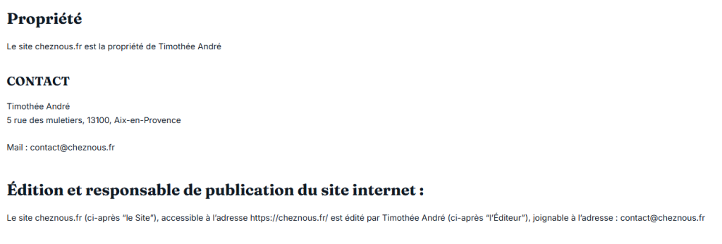 Mentions légales cheznous.fr