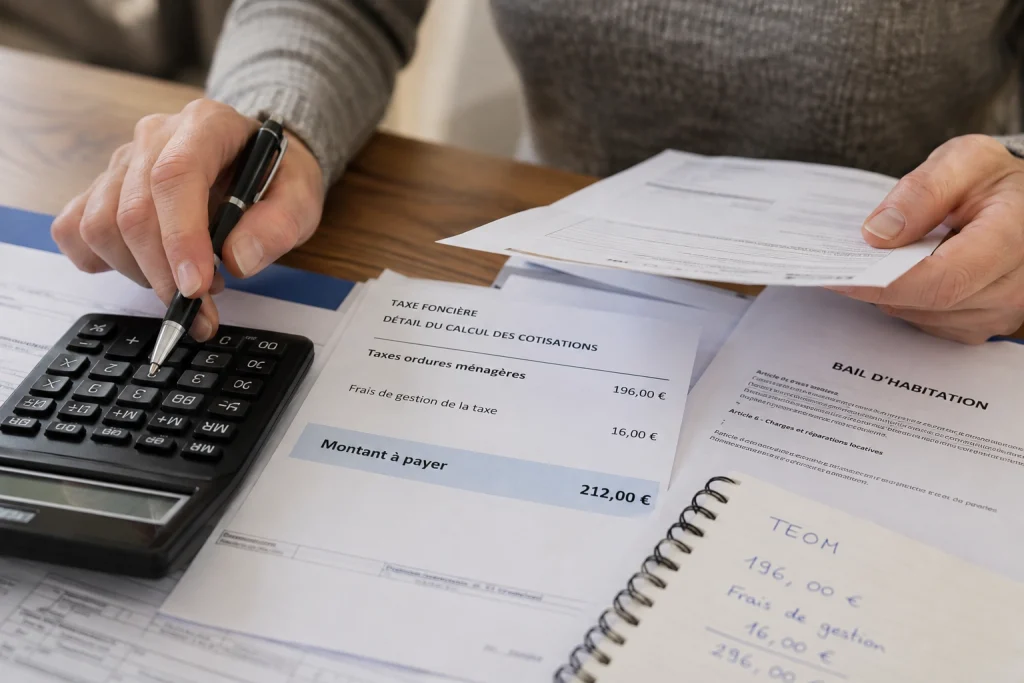 Avis de taxe foncière avec TEOM et frais de gestion vérifiés à la calculatrice